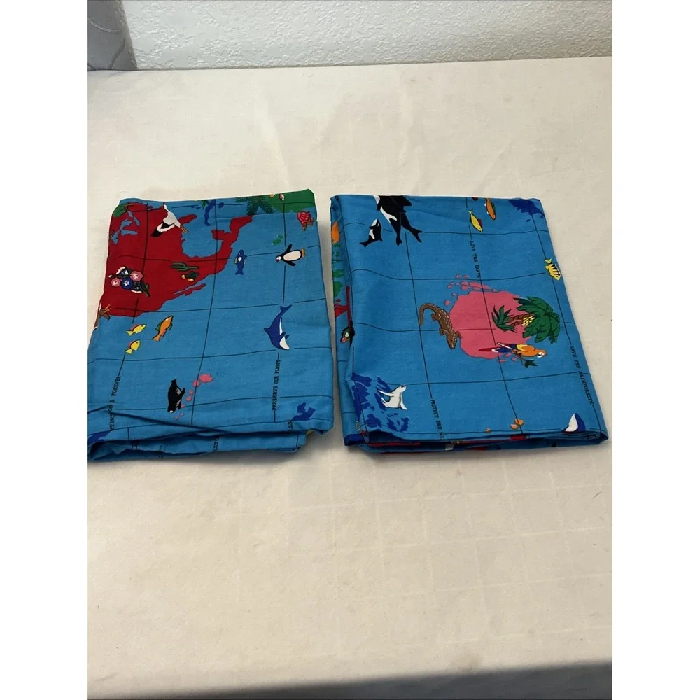 Vintage Wild Animal Safari Jungle Endangered Extinction Pair‎ Pillowcases Blue
